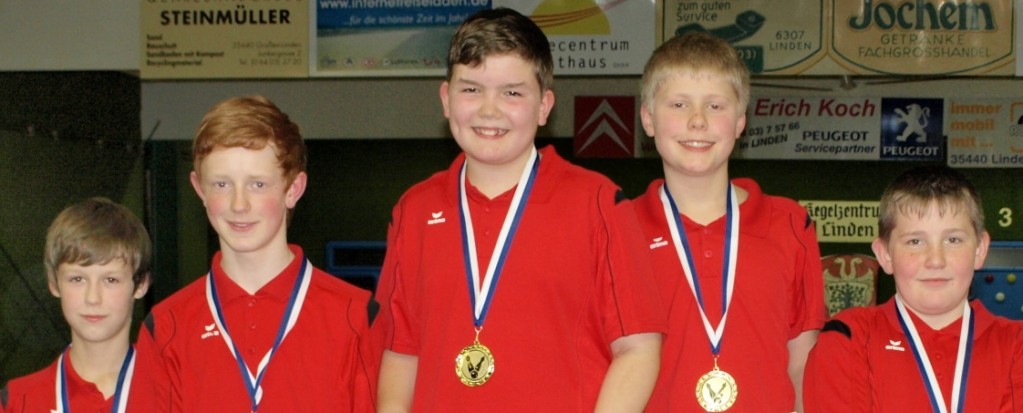 U14-Titelverteidiger: Eric Hardt, Sebastian Schäfer, Philipp Wagner, Niklas Theiß, Arthur Hanemann