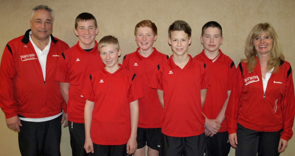 Die männliche U14-Mannschaft fährt leider wieder nicht zur „Deutschen“: KSV Vorsitzender Jochen Janson, Arthur Hanemann, Niklas Schmitt, Kevin Wodarz, Eric Hardt, Marvin Lückhof, Jugendwartin Bettina Janson